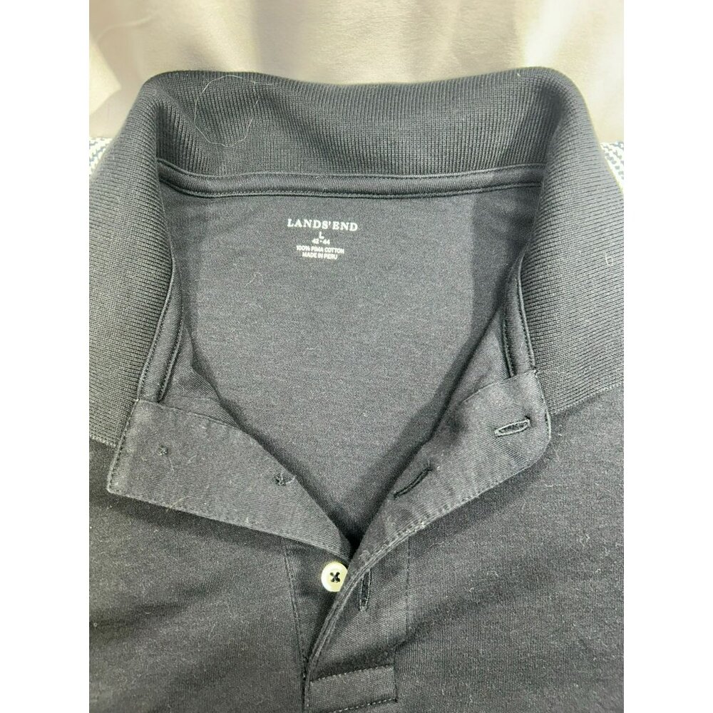 Lands End Men's Black Cotton Long Sleeve Polo Shirt Size L - Picture 3 of 5